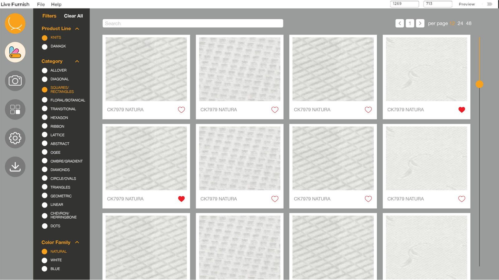 Filter function with different textures pre-set