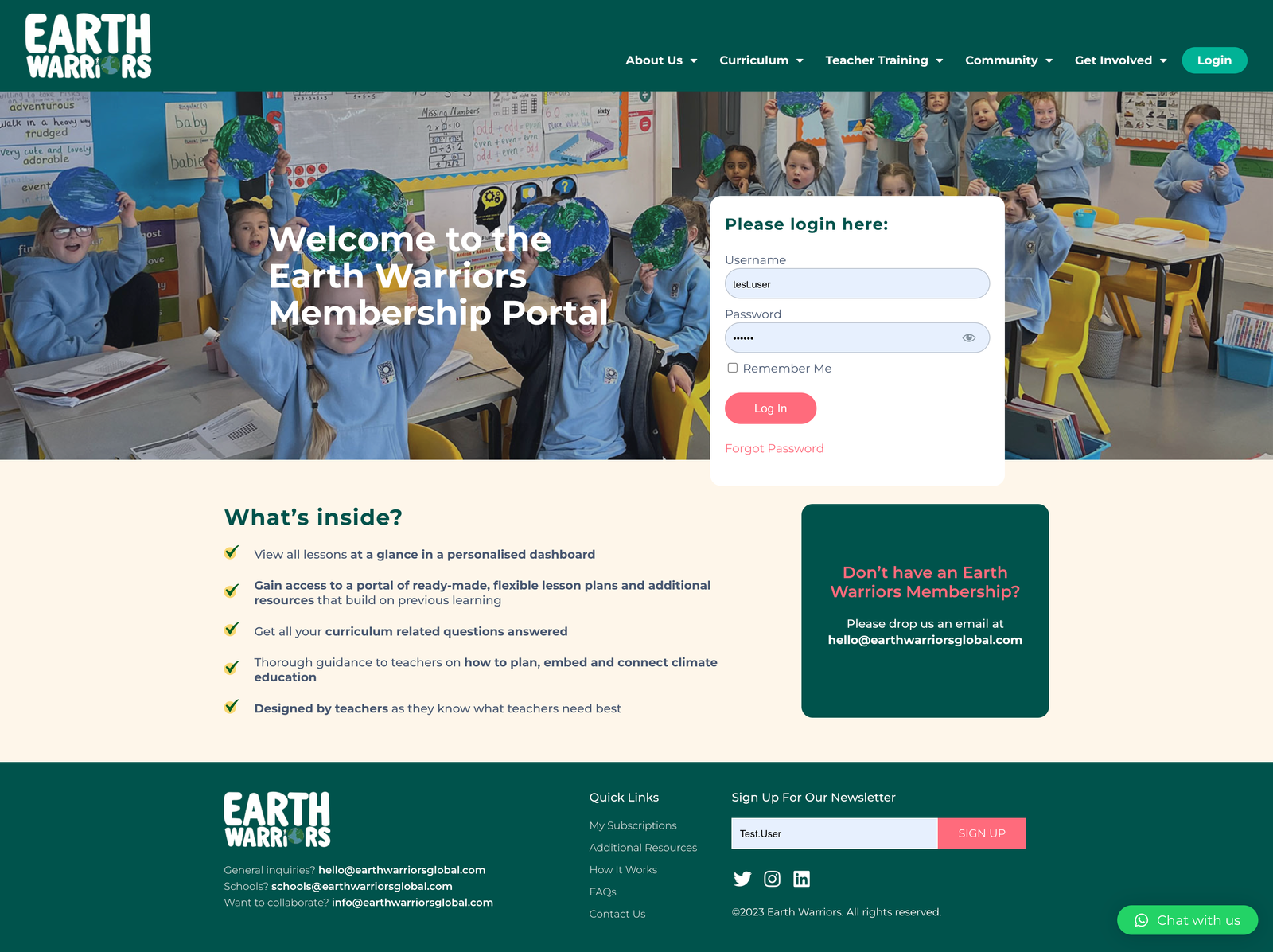 Login page