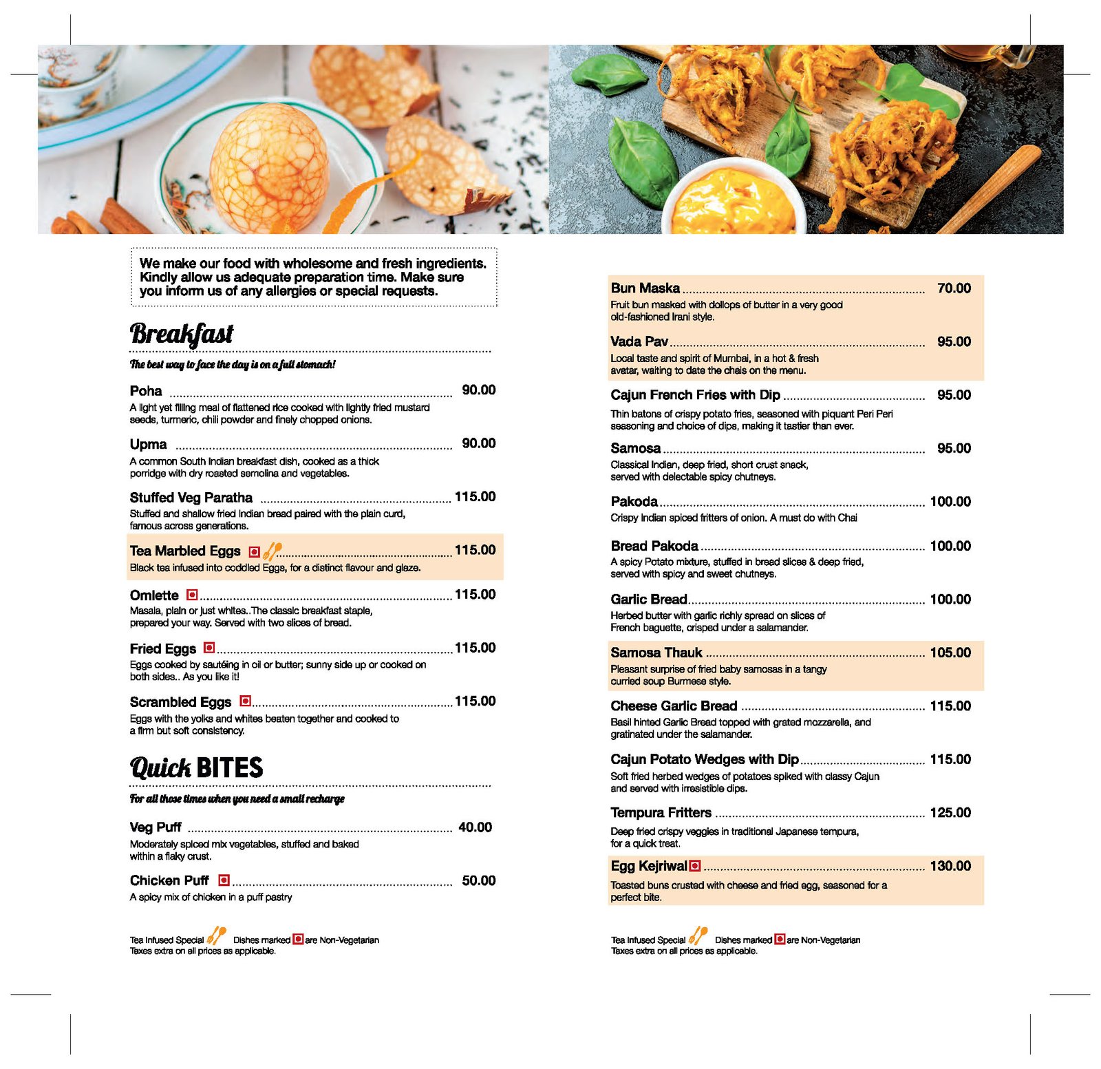 Eats menu inside pages