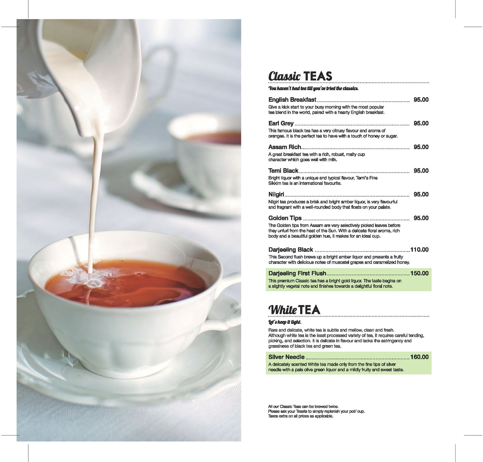 Teas menu Inside pages