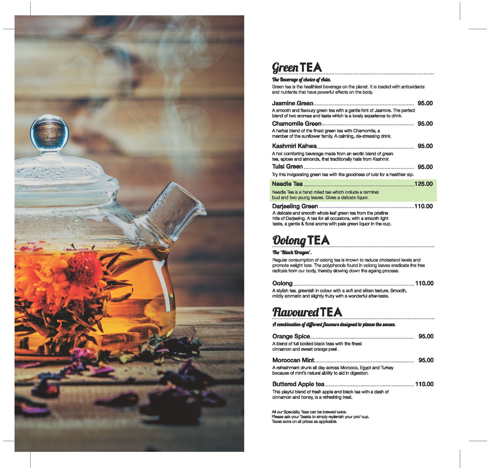 Teas menu Inside pages
