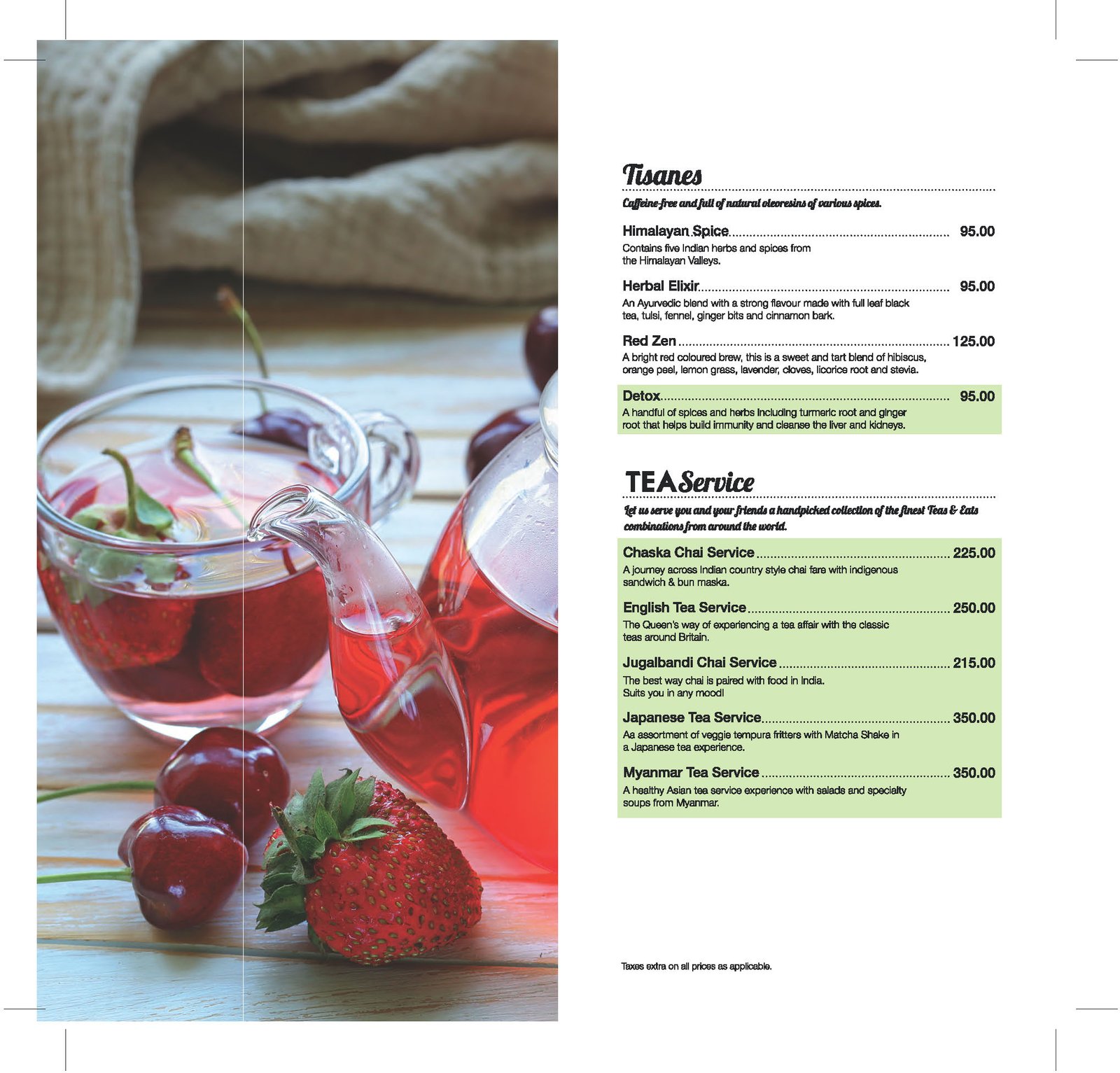 Teas menu Inside pages