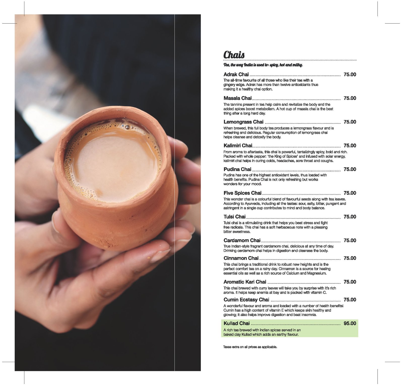 Teas menu Inside pages