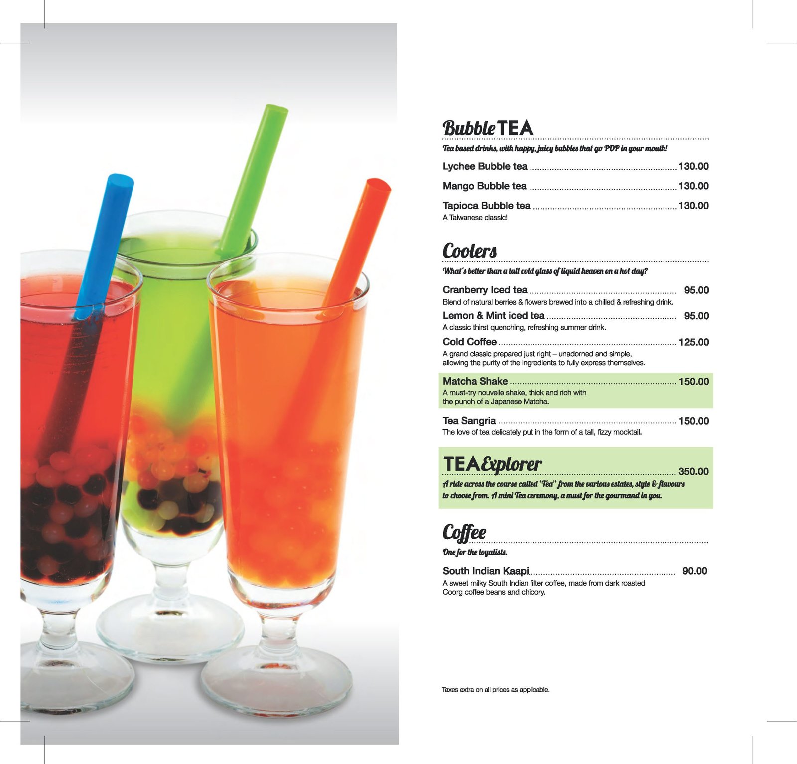 Teas menu Inside pages